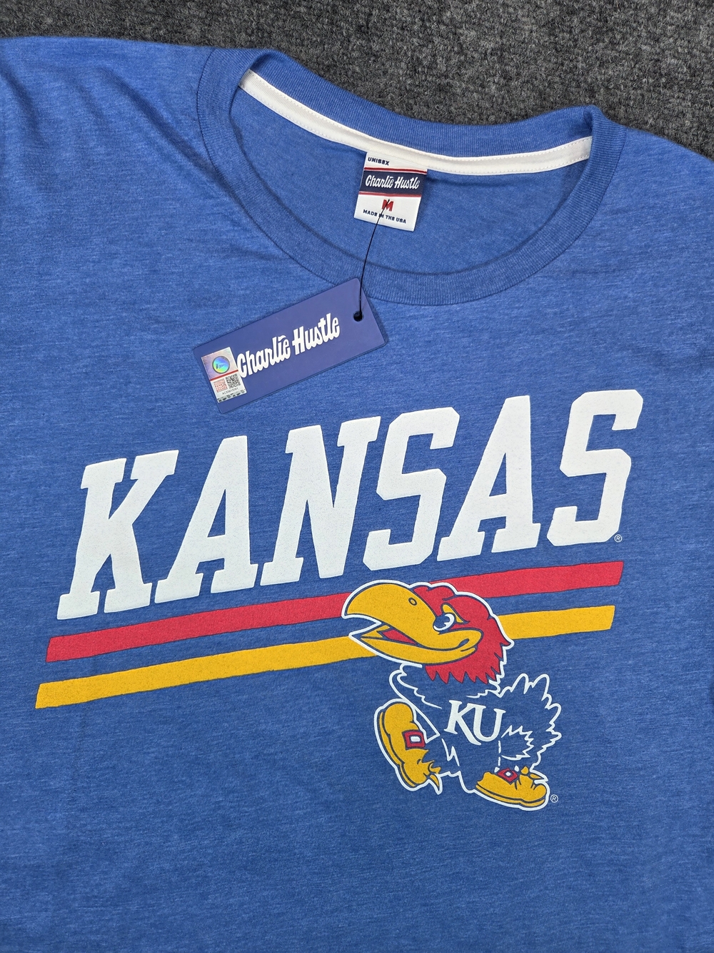 NEW Kansas‎ Jayhawks Tee Shirt Mens Medium Blue Charlie Hustle